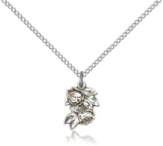 Rose Medal, Sterling Silver - 18&quot; 1.2mm Sterling Silver Chain + Clasp