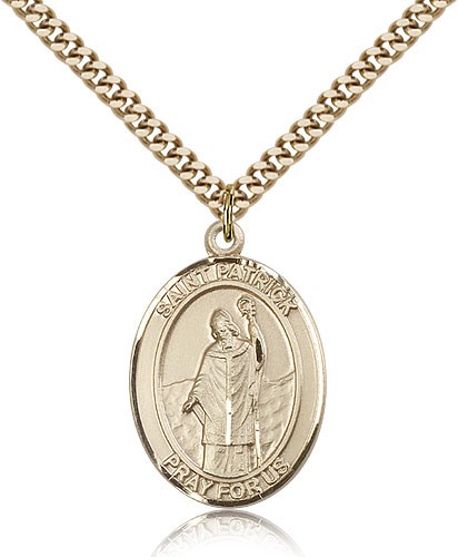St. Patrick Medal, Gold Filled, Large - 24&quot; 2.4mm Gold Plated Chain + Clasp