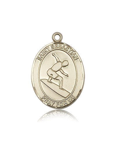St. Sebastian Surfing Medal, 14 Karat Gold, Large - 14 KT Yellow Gold
