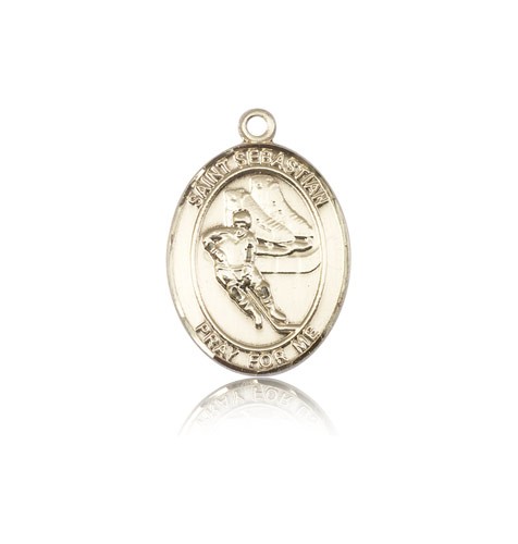 St. Sebastian Hockey Medal, 14 Karat Gold, Medium - 14 KT Yellow Gold