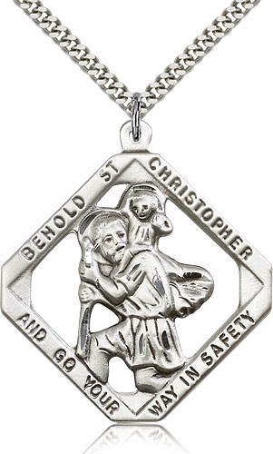 St. Christopher Medal, Sterling Silver - 24&quot; 2.4mm Rhodium Plate Endless Chain