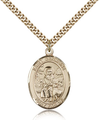 St. Germaine Cousin Medal, Gold Filled, Large - 24&quot; 2.4mm Gold Plated Chain + Clasp