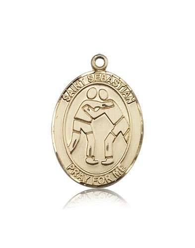 St. Sebastian Wrestling Medal, 14 Karat Gold, Large - 14 KT Yellow Gold