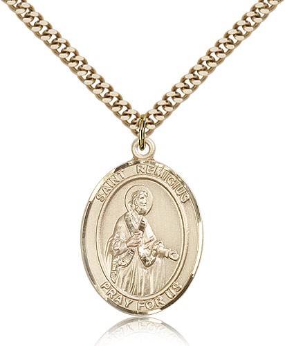 St. Remigius of Reims Medal, Gold Filled, Large - 24&quot; 2.4mm Gold Plated Chain + Clasp