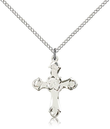 Cross Pendant, Sterling Silver - 18&quot; 1.2mm Sterling Silver Chain + Clasp