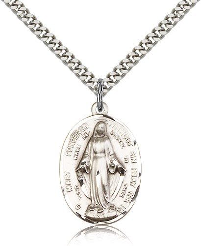 Immaculate Conception Medal, Sterling Silver - 24&quot; 2.4mm Rhodium Plate Endless Chain
