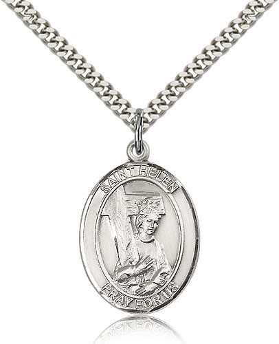 St. Helen Medal, Sterling Silver, Large - 24&quot; 2.4mm Rhodium Plate Chain + Clasp