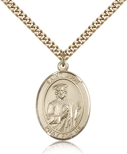 St. Jude Thaddeus Medal, Gold Filled, Large - 24&quot; 2.4mm Gold Plated Chain + Clasp
