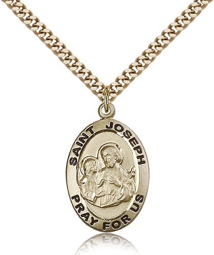 St. Joseph Medal, Gold Filled - 24&quot; 2.4mm Gold Plated Endless Chain