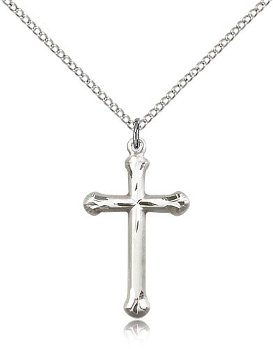 Cross Pendant, Sterling Silver - 18&quot; 1.2mm Sterling Silver Chain + Clasp