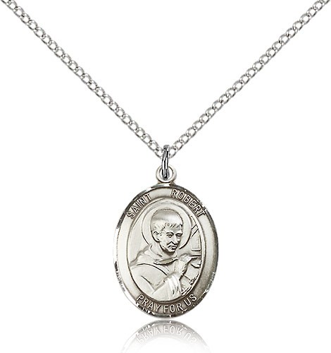 St. Robert Bellarmine Medal, Sterling Silver, Medium - 18&quot; 1.2mm Sterling Silver Chain + Clasp