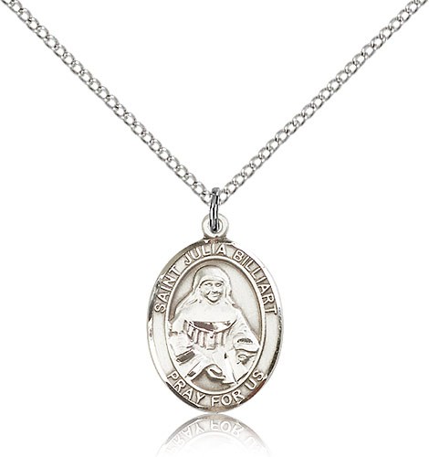 St. Julia Billiart Medal, Sterling Silver, Medium - 18&quot; 1.2mm Sterling Silver Chain + Clasp
