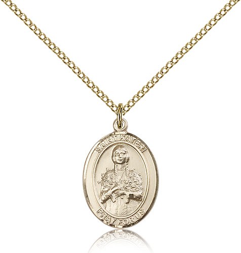 St. Kateri Medal, Gold Filled, Medium - Gold-tone