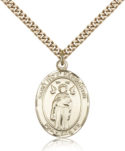 St. Ivo Medal, Gold Filled, Large - 24&quot; 2.4mm Gold Plated Chain + Clasp