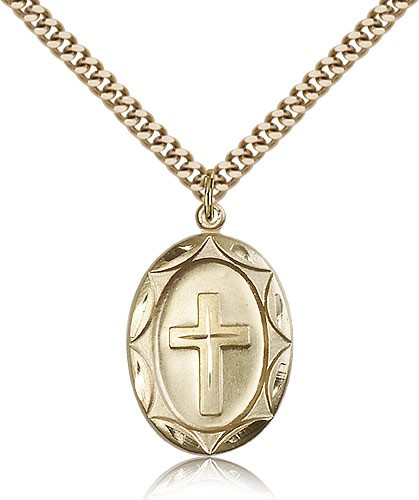 Cross Pendant, Gold Filled - 24&quot; 2.4mm Gold Plated Endless Chain