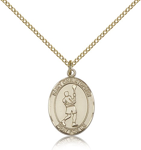 St. Christopher Lacrosse Medal, Gold Filled, Medium - Gold-tone