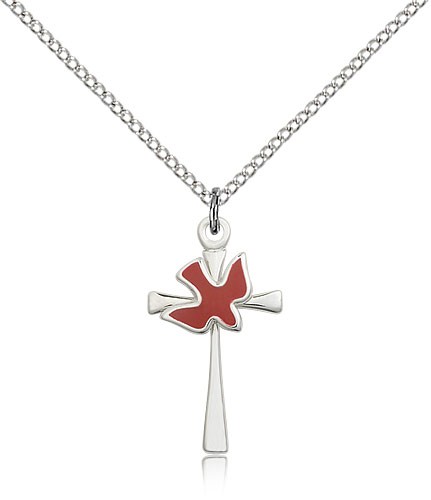 Holy Sprit Cross Pendant, Sterling Silver - 18&quot; 1.2mm Sterling Silver Chain + Clasp