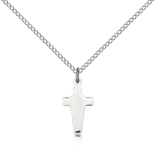 Cross Pendant, Sterling Silver - 18&quot; 1.2mm Sterling Silver Chain + Clasp