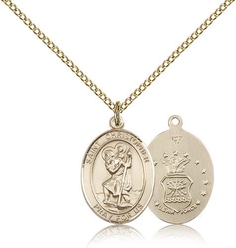 St. Christopher Air Force Medal, Gold Filled, Medium - Gold-tone