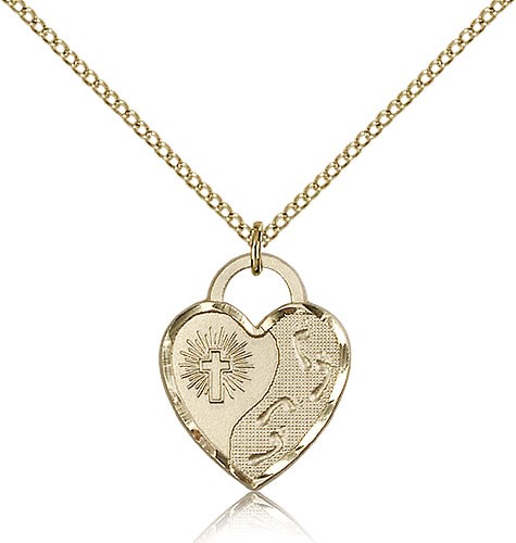 Footprints Heart Medal, Gold Filled - Gold-tone