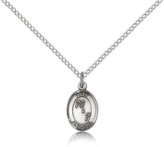 First Penance Medal, Sterling Silver - 18&quot; 1.2mm Sterling Silver Chain + Clasp