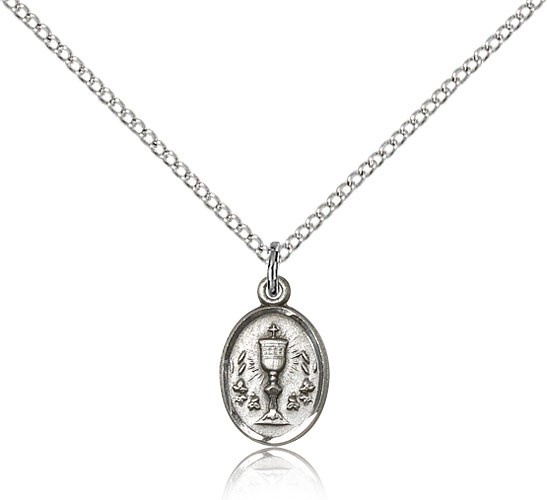 Chalice Medal, Sterling Silver - 18&quot; 1.2mm Sterling Silver Chain + Clasp