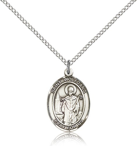 St. Wolfgang Medal, Sterling Silver, Medium - 18&quot; 1.2mm Sterling Silver Chain + Clasp