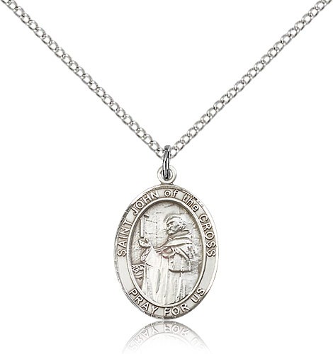 St. John of the Cross Medal, Sterling Silver, Medium - 18&quot; 1.2mm Sterling Silver Chain + Clasp