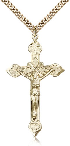 Crucifix Pendant, Gold Filled - 24&quot; 2.4mm Gold Plated Endless Chain