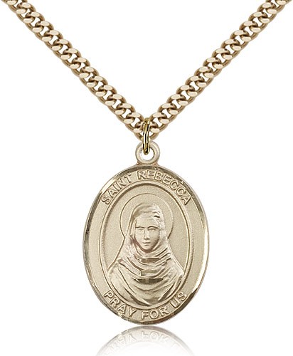 St. Rebecca Medal, Gold Filled, Large - 24&quot; 2.4mm Gold Plated Chain + Clasp