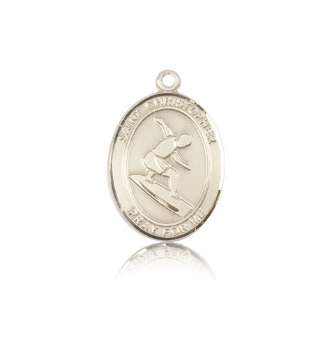 St. Christopher Surfing Medal, 14 Karat Gold, Medium - 14 KT Yellow Gold