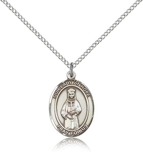 Our Lady of Hope Medal, Sterling Silver, Medium - 18&quot; 1.2mm Sterling Silver Chain + Clasp