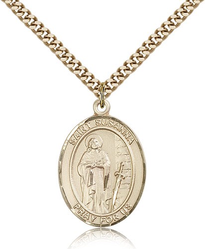 St. Susanna Medal, Gold Filled, Large - 24&quot; 2.4mm Gold Plated Chain + Clasp