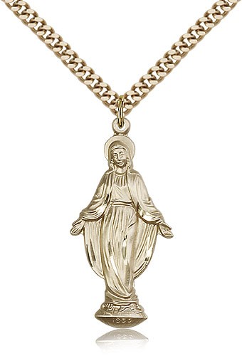 Miraculous Medal, Gold Filled - 24&quot; 2.4mm Gold Plated Endless Chain