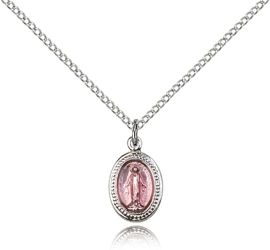 Miraculous Medal, Sterling Silver - 18&quot; 1.2mm Sterling Silver Chain + Clasp