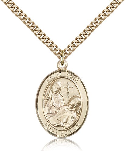 St. Fina Medal, Gold Filled, Large - 24&quot; 2.4mm Gold Plated Chain + Clasp
