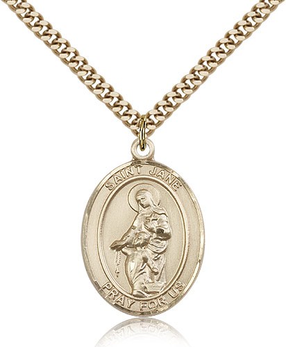 St. Jane of Valois Medal, Gold Filled, Large - 24&quot; 2.4mm Gold Plated Chain + Clasp