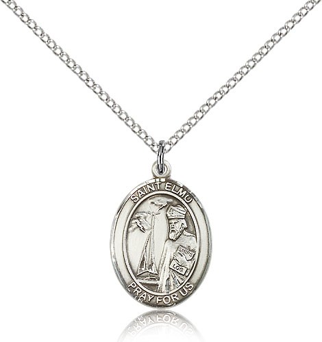 St. Elmo Medal, Sterling Silver, Medium - 18&quot; 1.2mm Sterling Silver Chain + Clasp