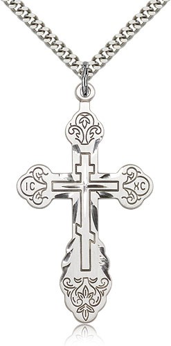 Cross Pendant, Sterling Silver - 24&quot; 2.4mm Rhodium Plate Endless Chain