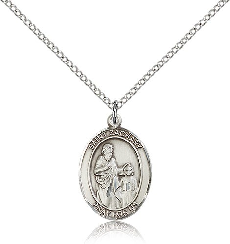 St. Zachary Medal, Sterling Silver, Medium - 18&quot; 1.2mm Sterling Silver Chain + Clasp