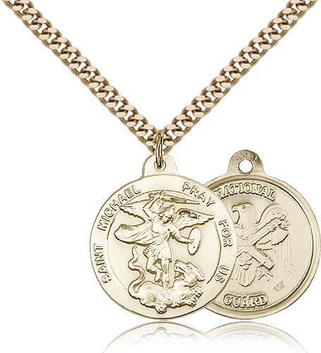 St. Michael National Guard Medal, Gold Filled - 24&quot; 2.4mm Gold Plated Endless Chain