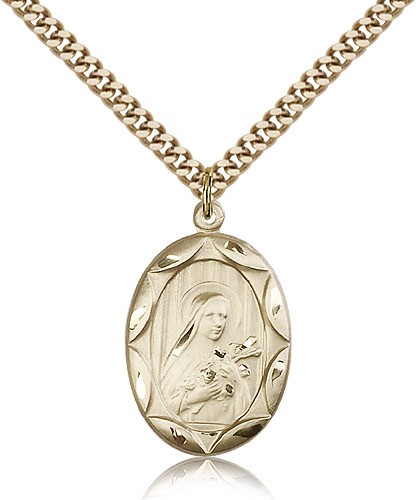 St. Theresa Medal, Gold Filled - 24&quot; 2.4mm Gold Plated Endless Chain