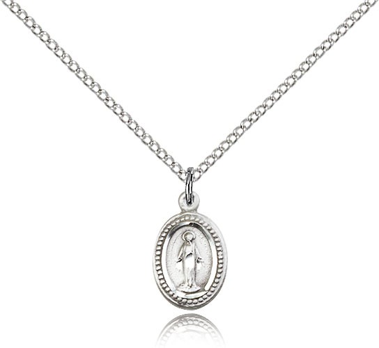 Miraculous Medal, Sterling Silver - 18&quot; 1.2mm Sterling Silver Chain + Clasp