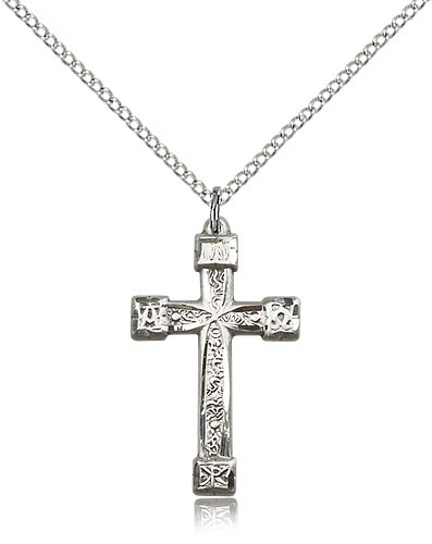 Cross Pendant, Sterling Silver - 18&quot; 1.2mm Sterling Silver Chain + Clasp