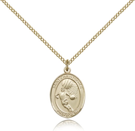 St. Christopher Basketball Medal, Gold Filled, Medium - Gold-tone