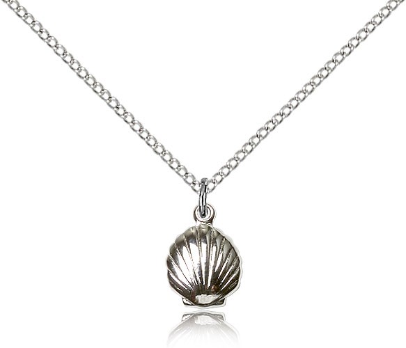 Shell Medal, Sterling Silver - 18&quot; 1.2mm Sterling Silver Chain + Clasp