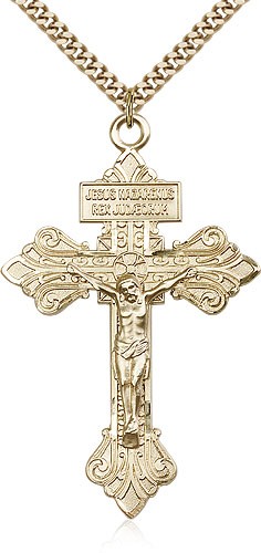 Crucifix Pendant, Gold Filled - 24&quot; 2.4mm Gold Plated Endless Chain