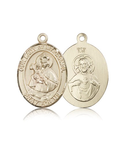 Our Lady of Mount Carmel Medal, 14 Karat Gold, Large - 14 KT Yellow Gold