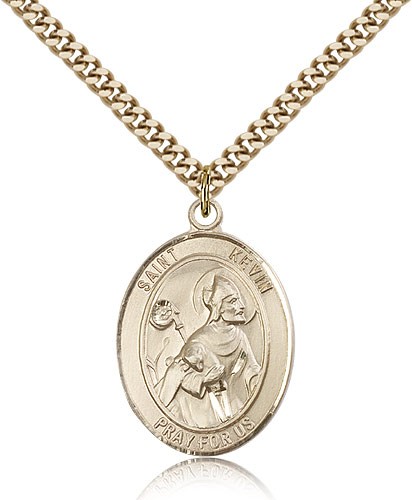 St. Kevin Medal, Gold Filled, Large - 24&quot; 2.4mm Gold Plated Chain + Clasp