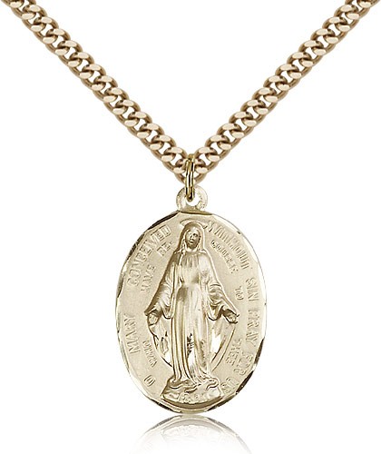 Immaculate Conception Medal, Gold Filled - 24&quot; 2.4mm Gold Plated Endless Chain
